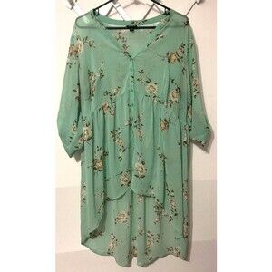 Torrid Women's Plus Size 1X Mint Green Floral Sheer Chiffon Blouse Top